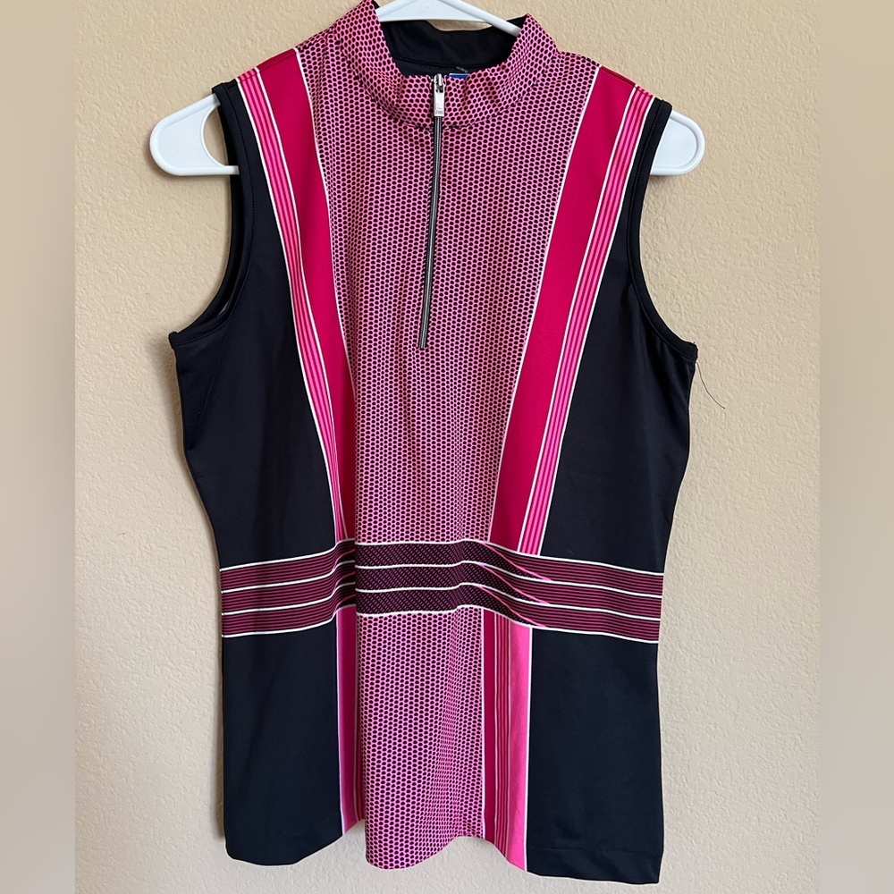 TAIL Adrianna Mini Mock Sleeveless Polo Golf Top Pink Black, M